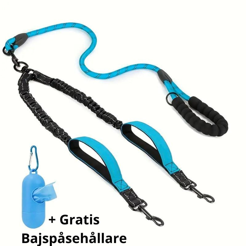 Reflekterande Dubbelkoppel för Hund – Elastiskt, Justerbart med Påshållare