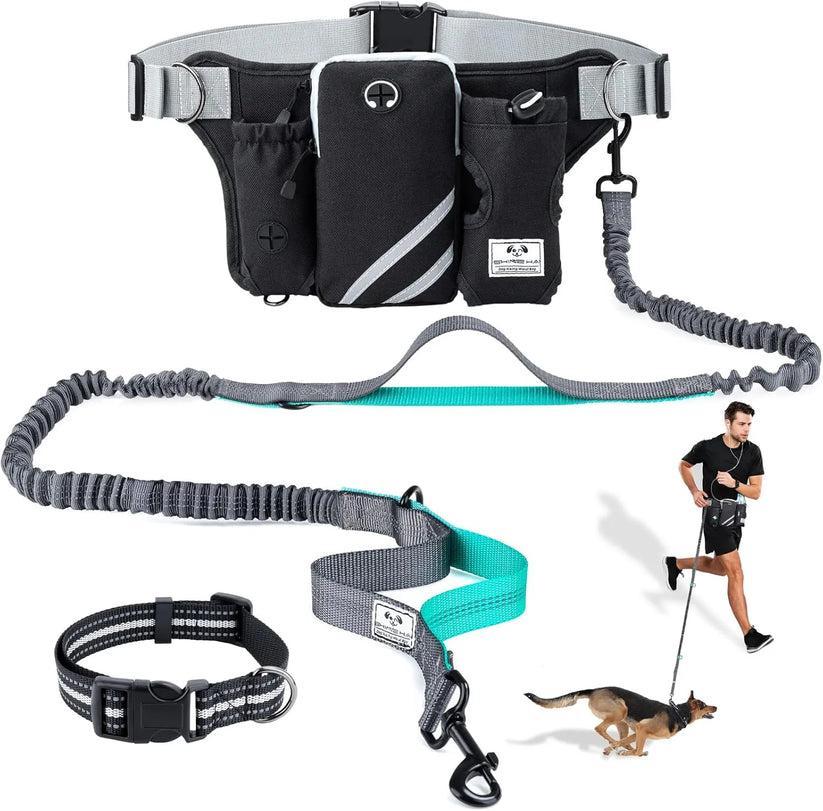 Löparkoppel med Midjebälte & Reflex – Dämpande & Praktiskt för Hund