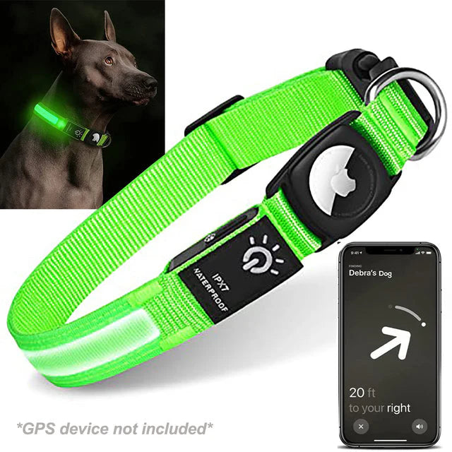Lysande AirTag-halsband för Hund – Säkerhet och Synlighet i Mörker