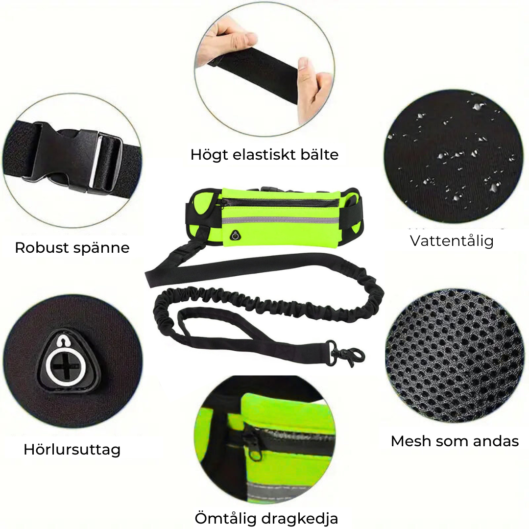 Flexibelt hundkoppel med midjeväska – justerbar och reflexdetaljer