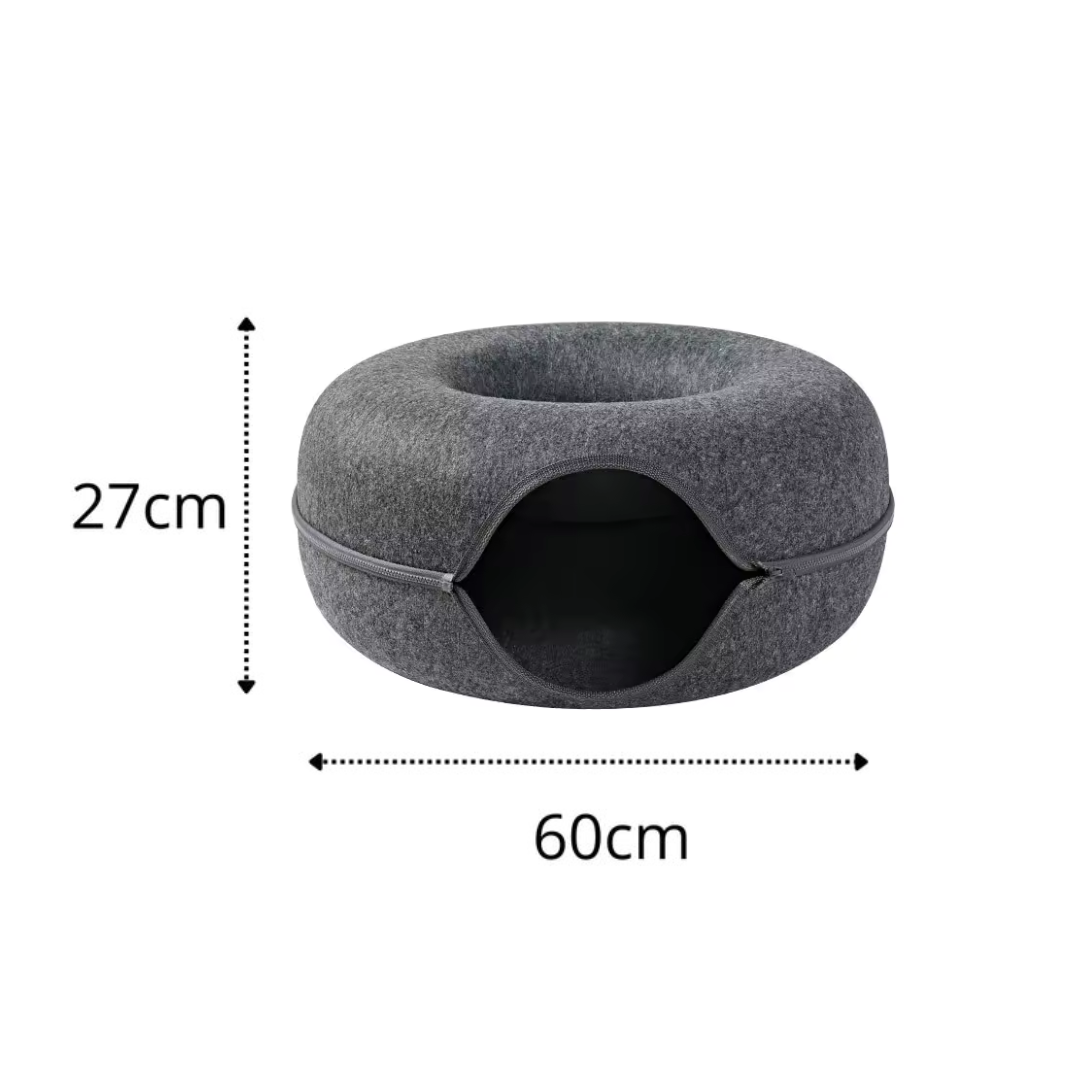 Donut Kattkoja 2-i-1 – Mysig Lektunnel & Sovplats i Ullfilt 60x27cm