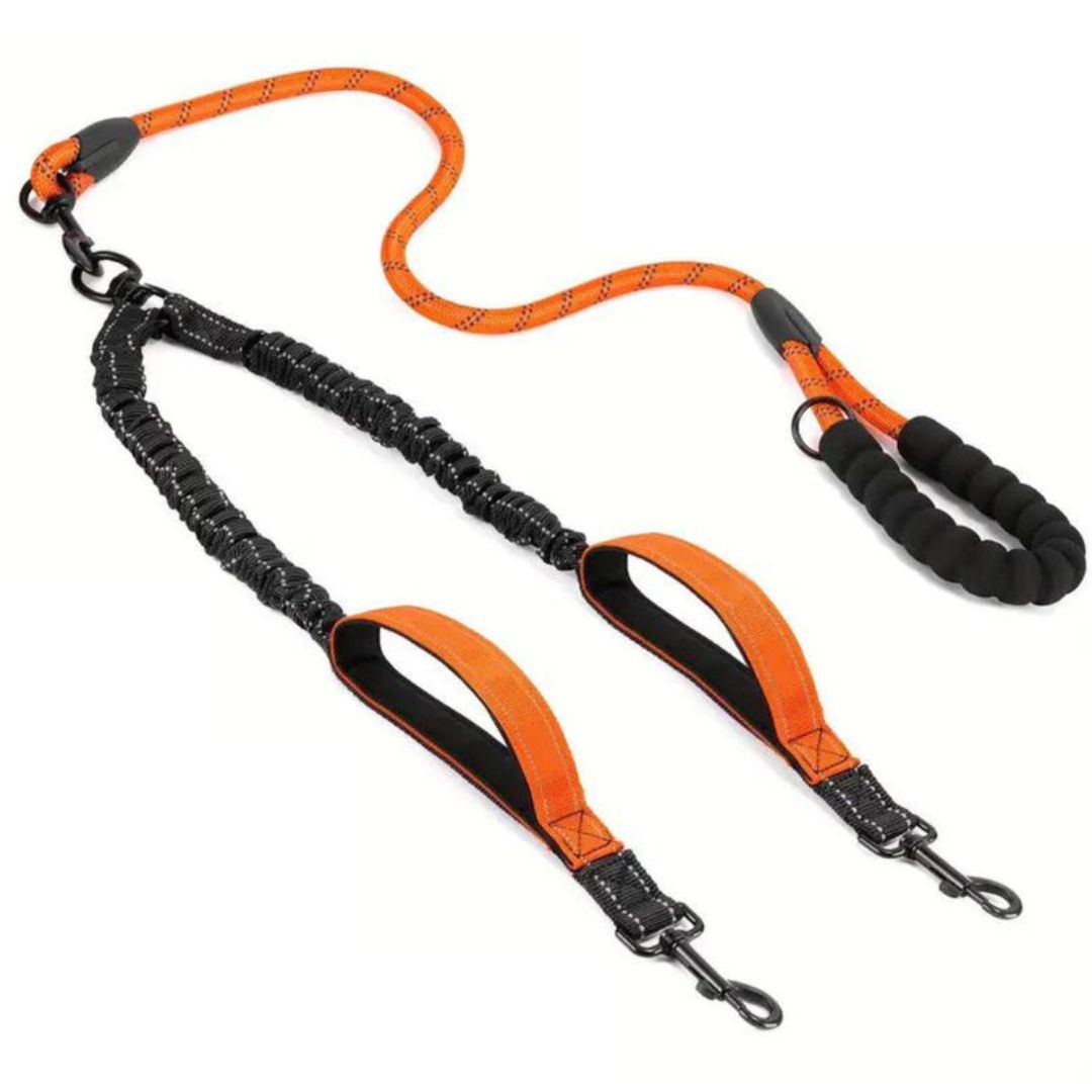 Reflekterande Dubbelkoppel för Hund – Elastiskt, Justerbart med Påshållare