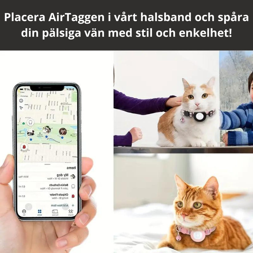 Airtag-katthalsband med reflekterande detaljer – rosa och svart