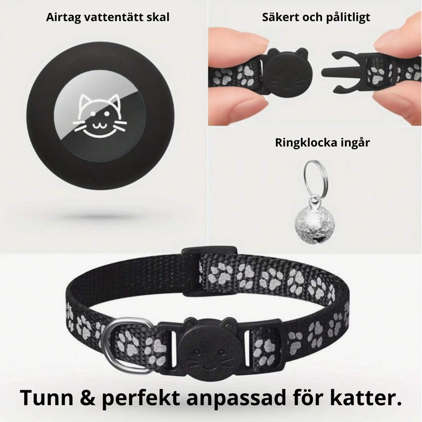 Airtag-katthalsband med reflekterande detaljer – rosa och svart