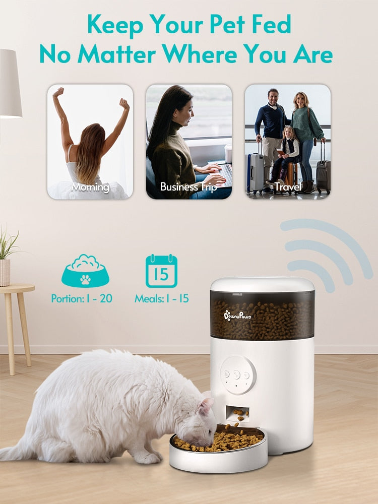 Wifi Foderautomat med Appstyrning – Portionerad Matning för Hund & Katt