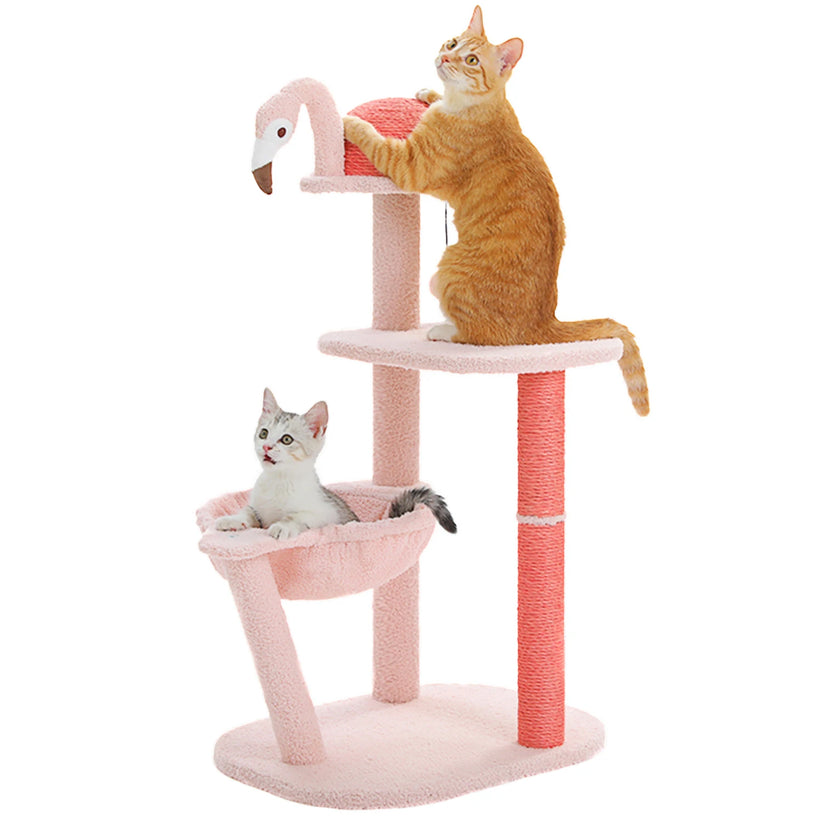Klösträd med Hängmatta & Flamingoleksak – 4 Nivåer för Katt