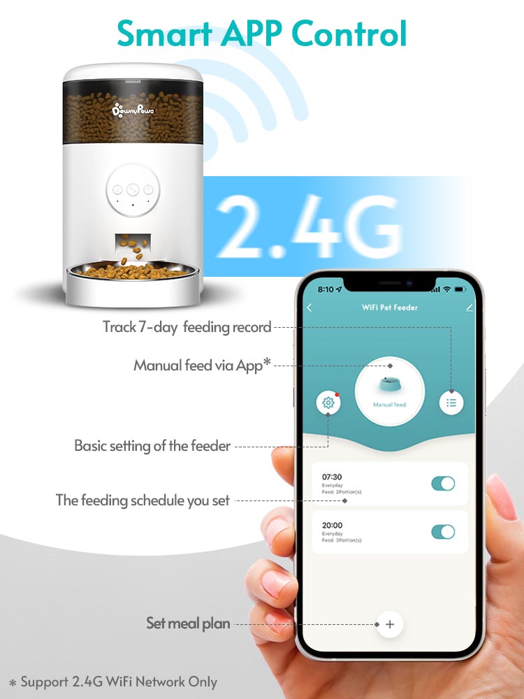 Wifi Foderautomat med Appstyrning – Portionerad Matning för Hund & Katt