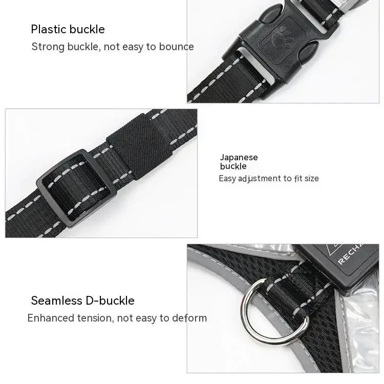 LED Hundsele med Reflexer - Justerbar & Ladddningsbar, One Size