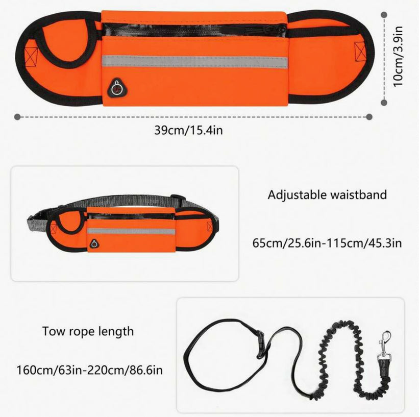 Flexibelt hundkoppel med midjeväska – justerbar och reflexdetaljer