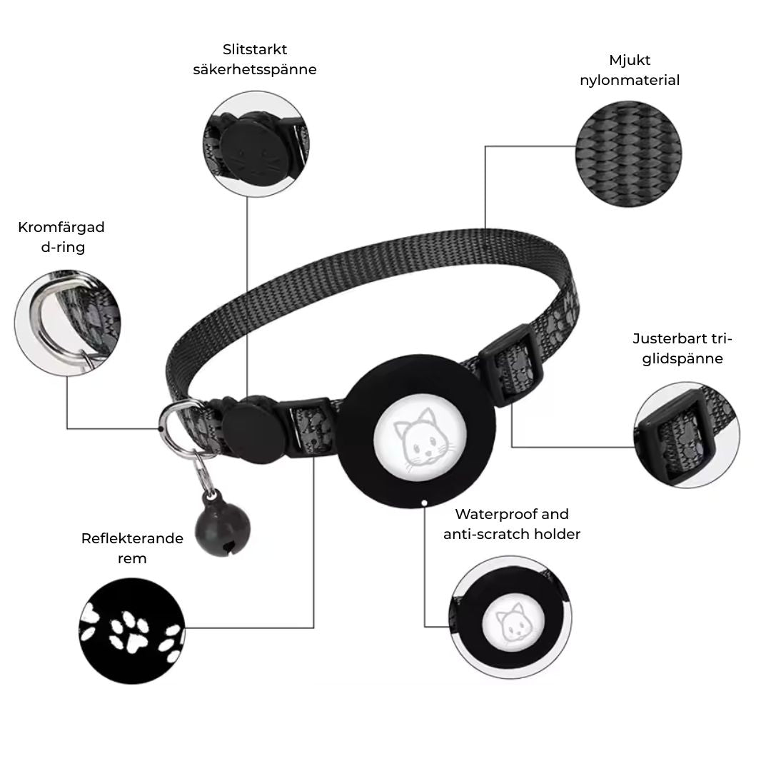 Airtag-katthalsband med reflekterande detaljer – rosa och svart