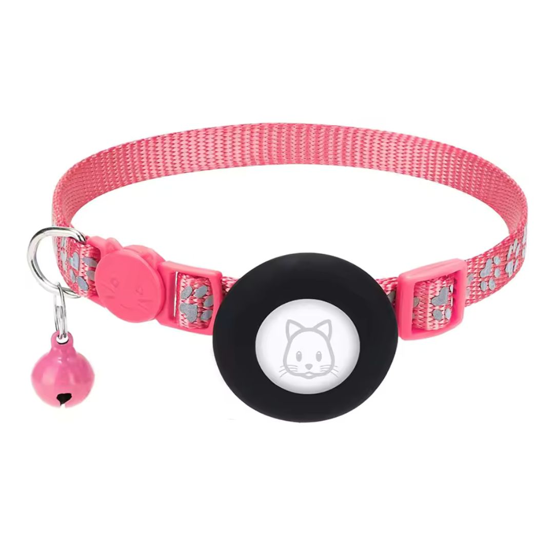 Airtag-katthalsband med reflekterande detaljer – rosa och svart