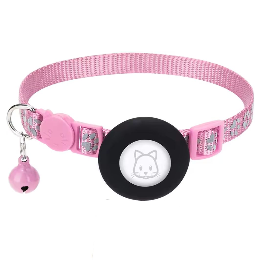 Airtag-katthalsband med reflekterande detaljer – rosa och svart