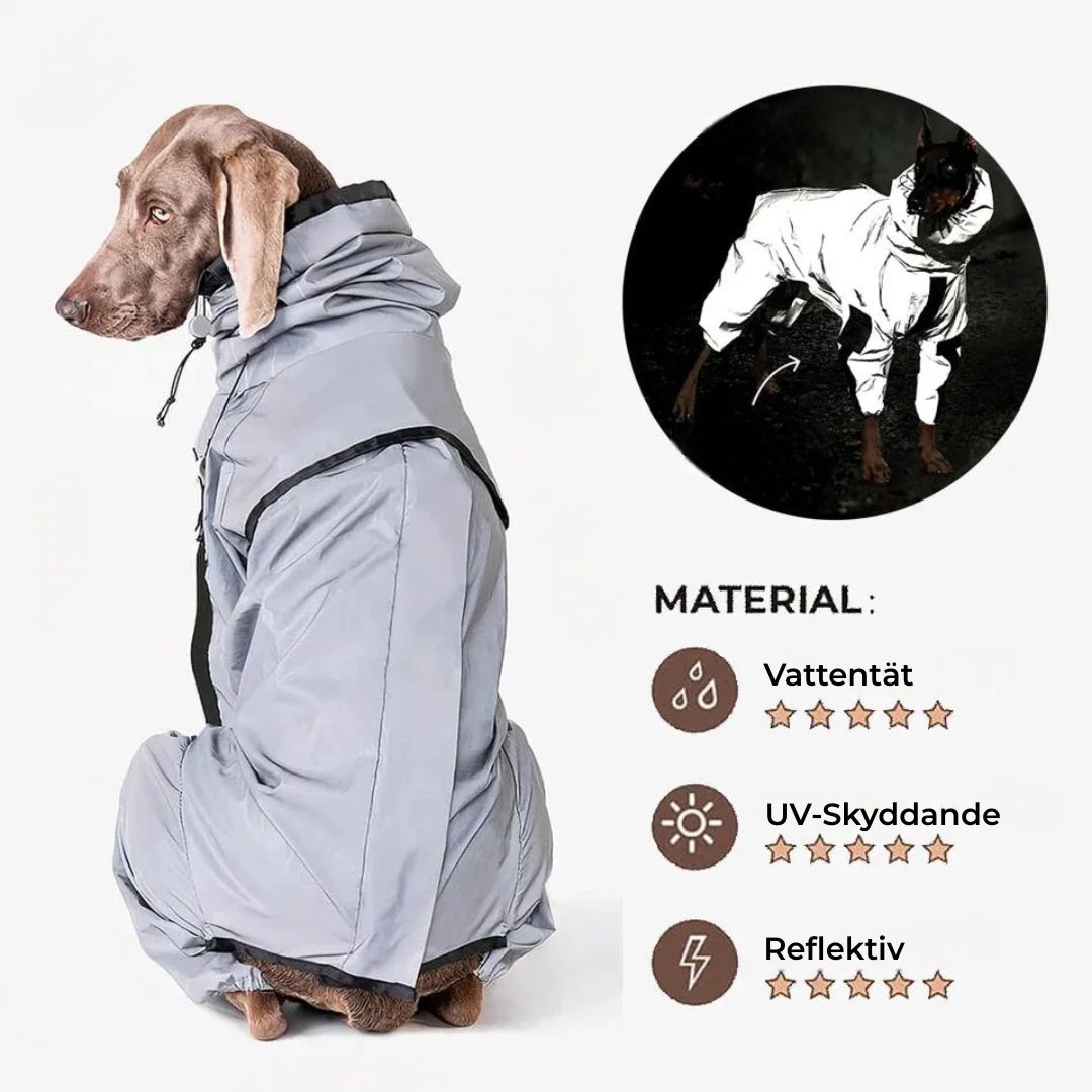 Reflekterande Hundregntäcke – Vattentätt, Justerbart & Säkerhetsreflexer