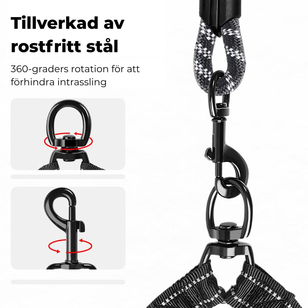 Reflekterande Dubbelkoppel för Hund – Elastiskt, Justerbart med Påshållare