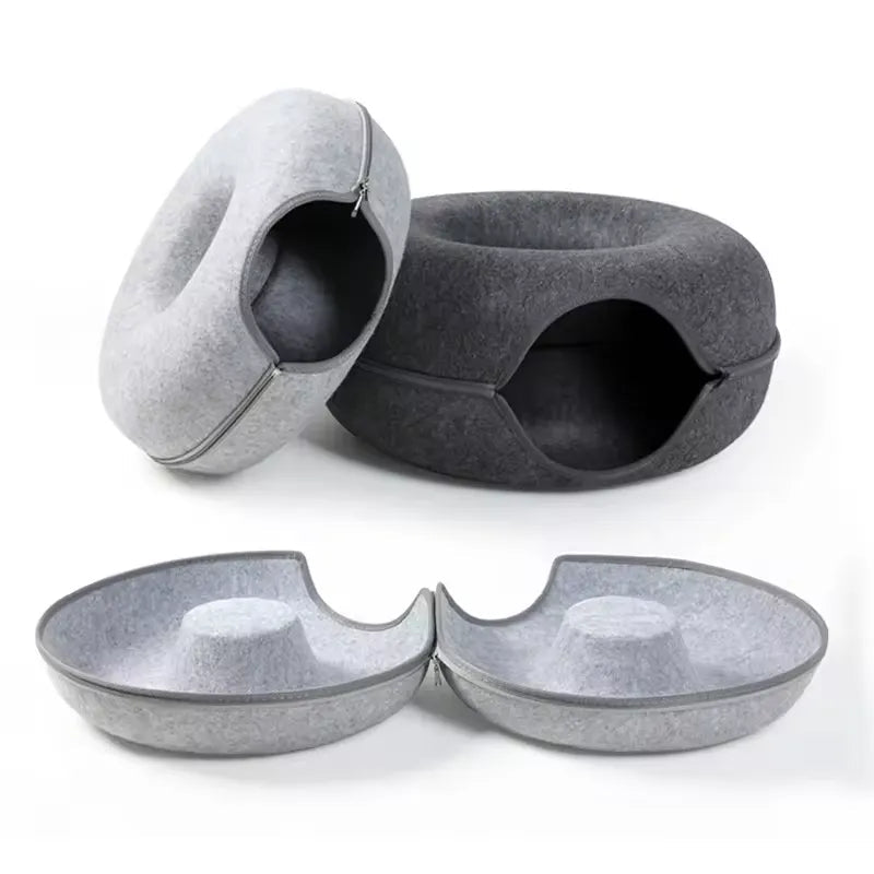 Donut Kattkoja 2-i-1 – Mysig Lektunnel & Sovplats i Ullfilt 60x27cm