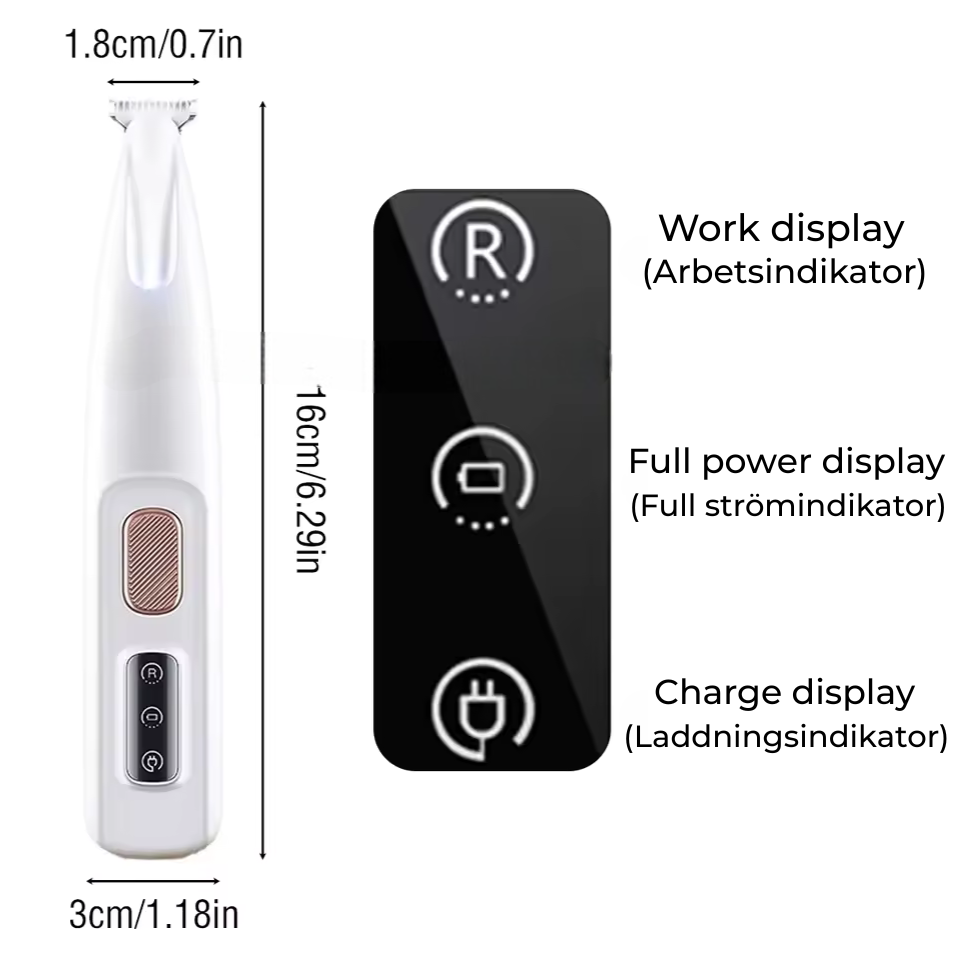 Tyst och Skonsam Tasstrimmer för Hund och Katt – Precision för Känsliga Områden