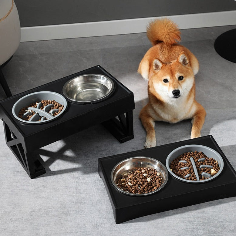 Justerbar Upphöjd Matskål för Hund & Katt – Lutningsbar & Slow Feeder