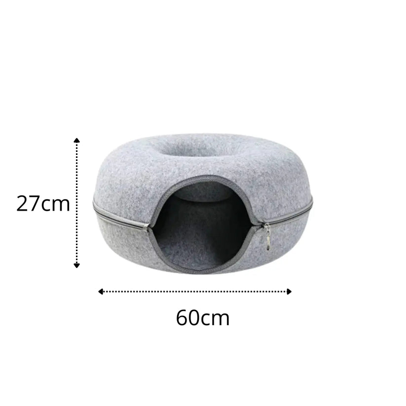Donut Kattkoja 2-i-1 – Mysig Lektunnel & Sovplats i Ullfilt 60x27cm