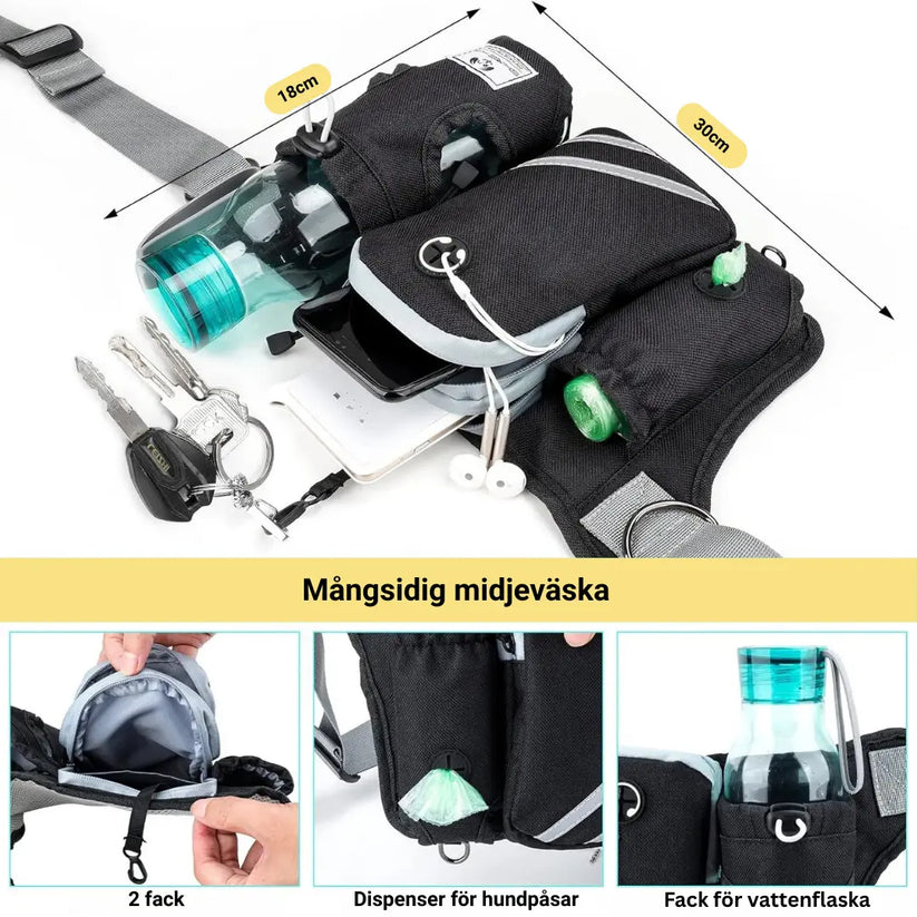 Löparkoppel med Midjebälte & Reflex – Dämpande & Praktiskt för Hund