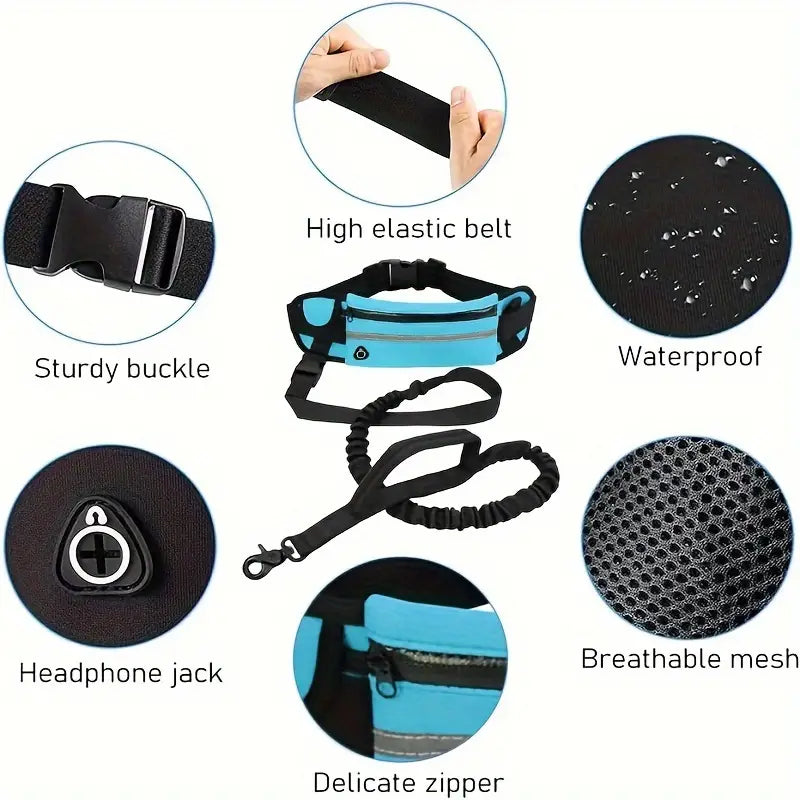 Flexibelt hundkoppel med midjeväska – justerbar och reflexdetaljer