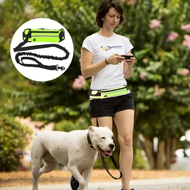 Flexibelt hundkoppel med midjeväska – justerbar och reflexdetaljer