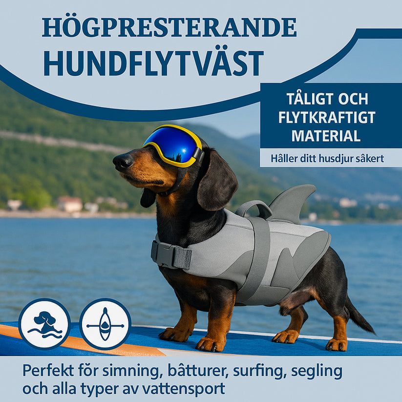 Hajformad hundflytväst med räddningshandtag – slitstark och bekväm